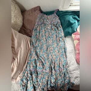 Free People Floral Maxi Dress with Button Front